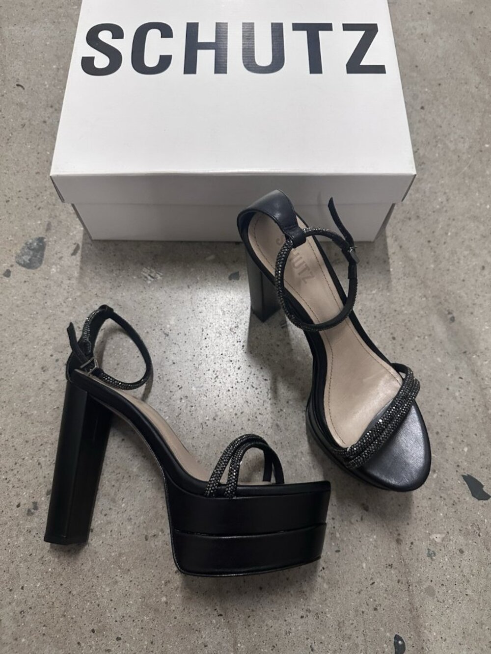 Schutz Fabienne Platform Sandals Heels Black